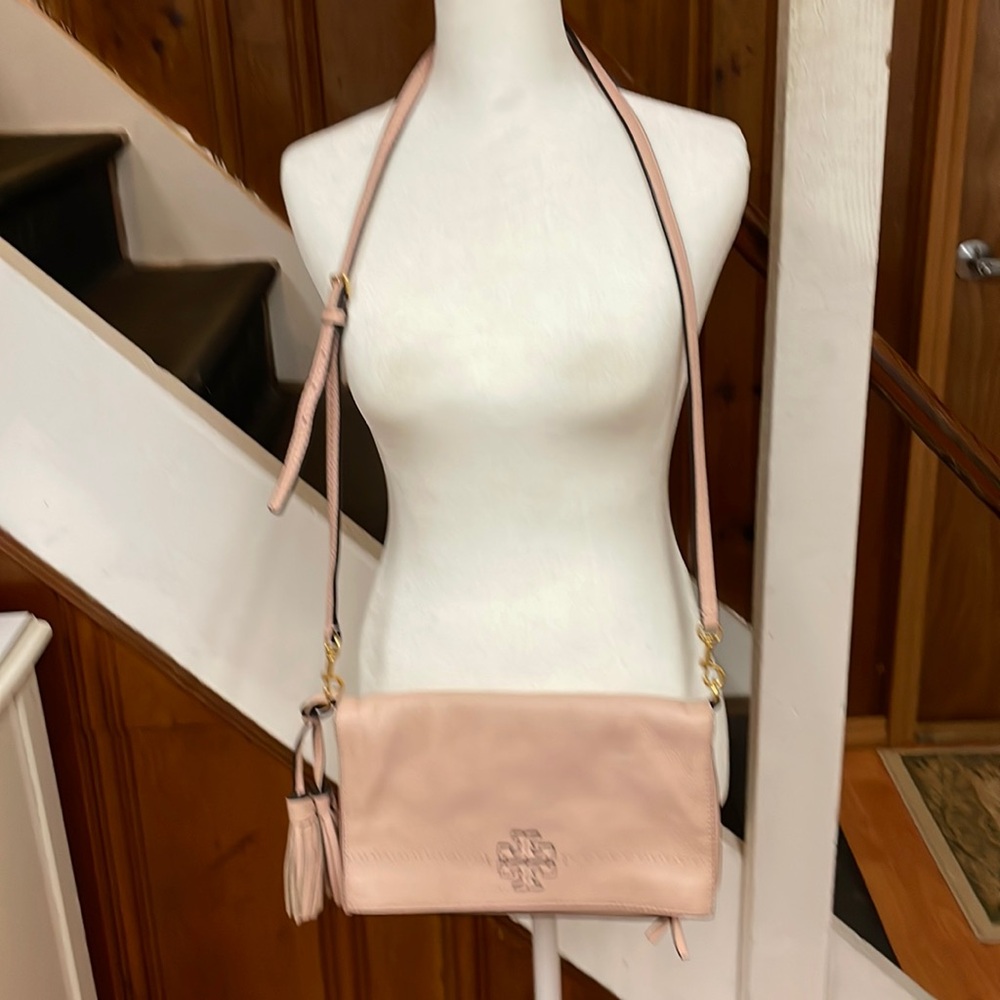 Tori Burch McGraw Aqua Pink Foldover Crossbody Bag